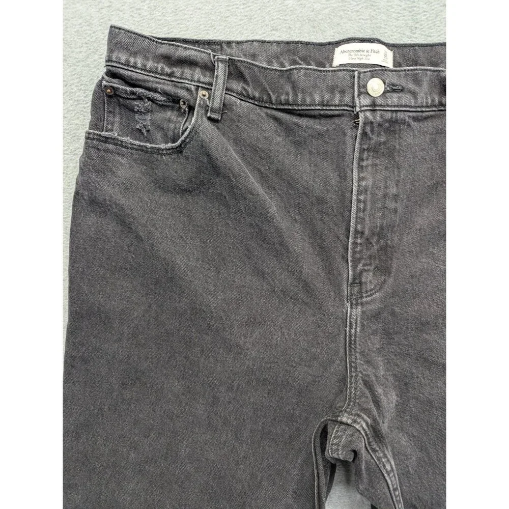 Abercrombie & Fitch 90s Straight Jeans Womens 35 Long Gray High Rise Distressed